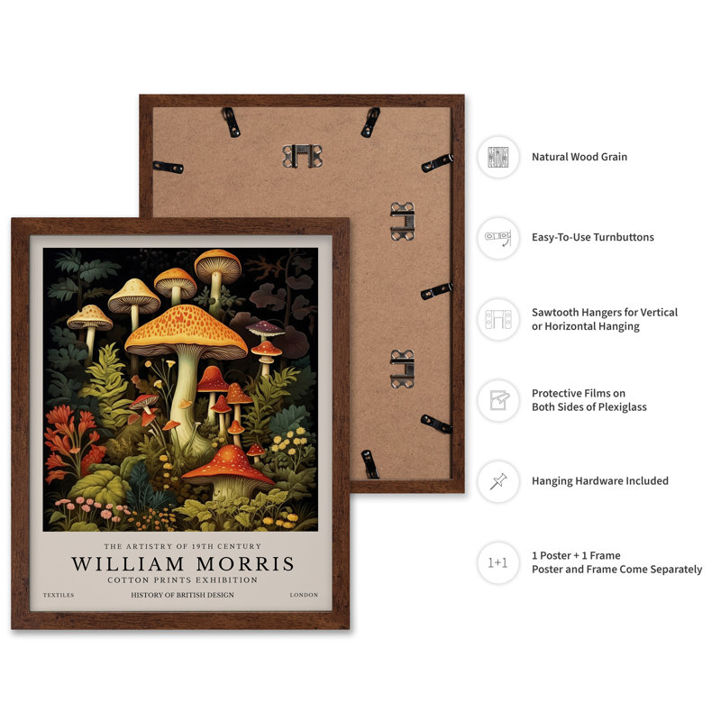William Morris - Champignons No1, Poster, Brown Framed, 11"H x 14"W
