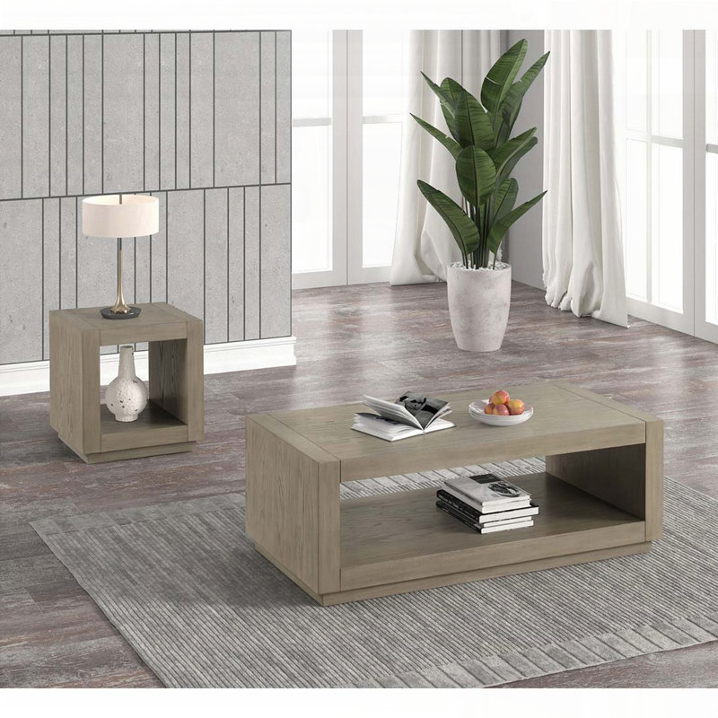 Table de bout carrée en placage de chêne naturel avec tablette inférieure ouverte