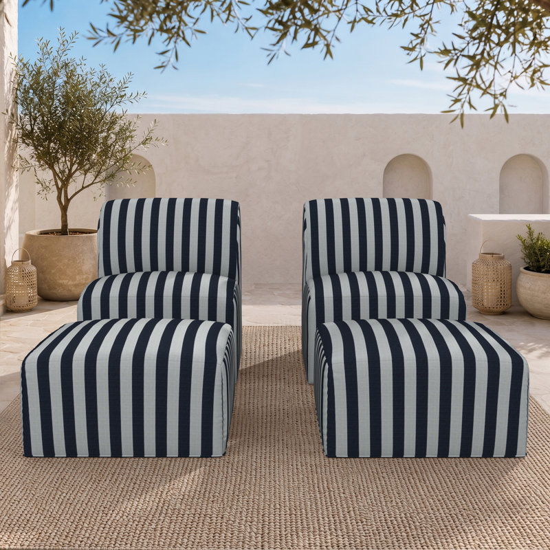 Ensemble de chaise rembourrée avec repose-pieds et coussins Sunbrella 4 pièces Praia , Sunbrella® rayé à brume expressive