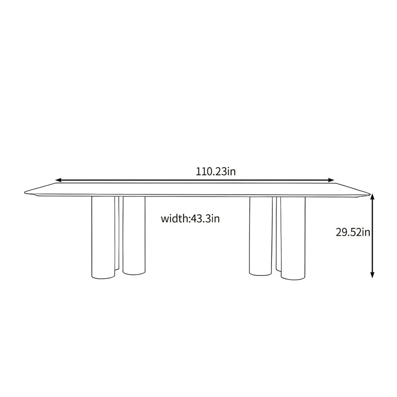 Table de salle à manger saine en bois massif, H 29,52 po x L 110,23 po x l 43,3 po