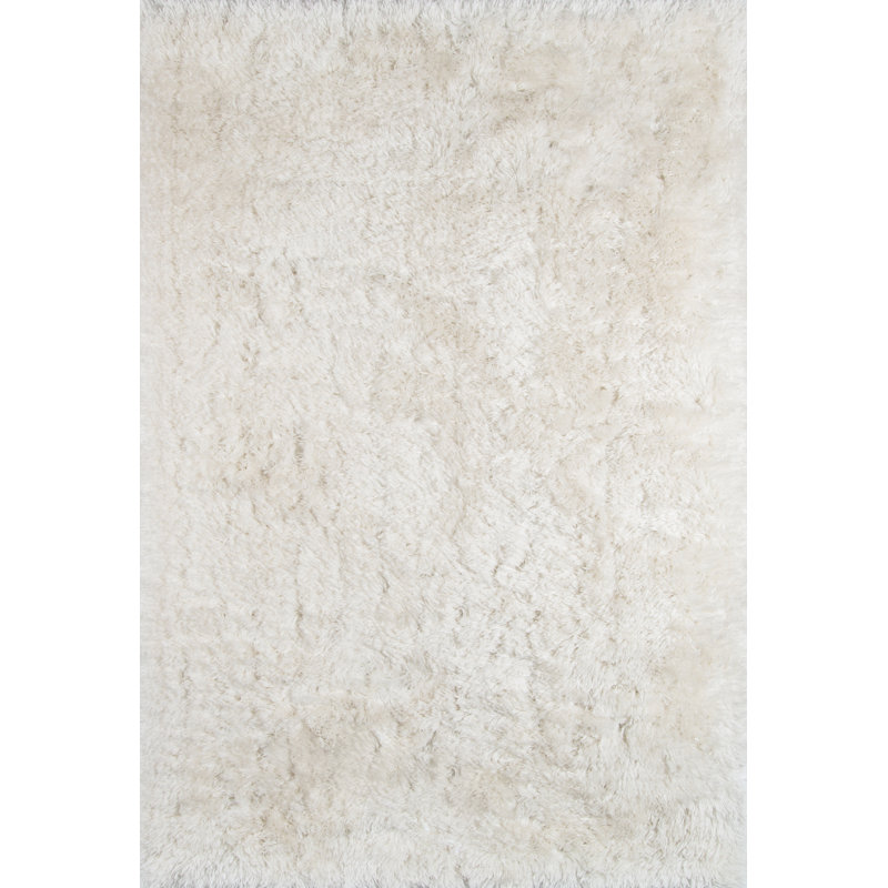 Tapis blanc à poil long touffeté à la main Chakong, Rectangle 5 pi x 7 pi