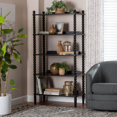 Baxton Studio Lucera Bobbin Display Shelf - 5-Tier Open Frame Vertical Bookcase with Spindle Posts for Living Room or Office, Black