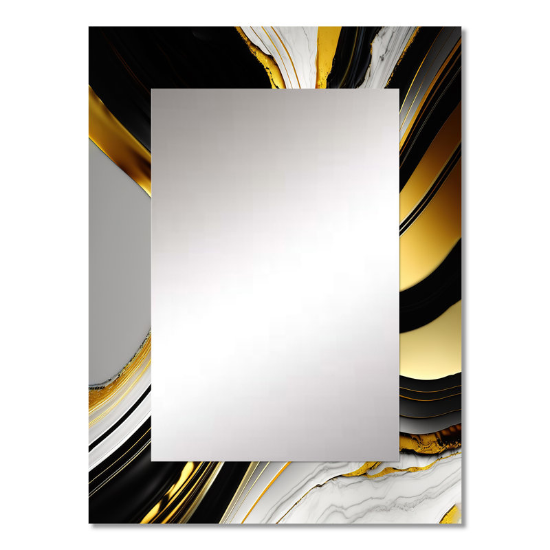Abstract Geode Marble Waves Gold II - Abstract Decorative Mirror, Gold Wall Mirror, Printed Metal Art, 32" x 24"