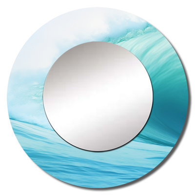 Turquoise Wondrous Wave Spiral I - Abstract Spirals Decorative Mirror, Modern Round Wall Mirror, Printed Metal Art