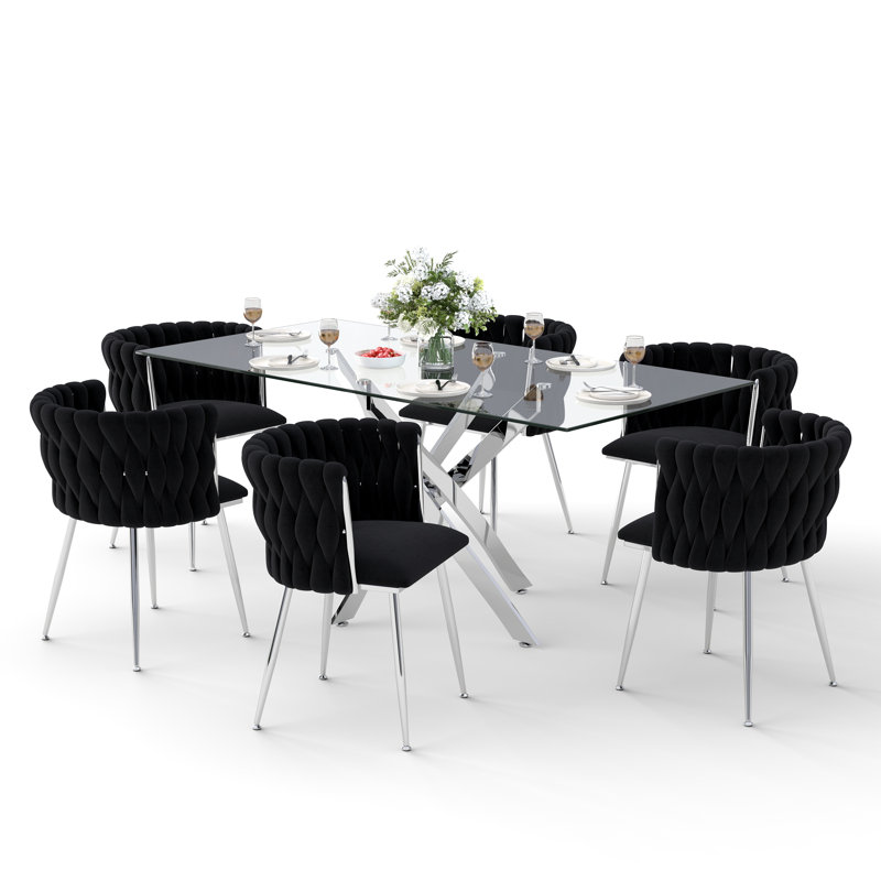 Ensemble de salle à manger Antli, Noir, noir, noir, noir, 29.5"H x 63"L x 31.5"W, Argent argent