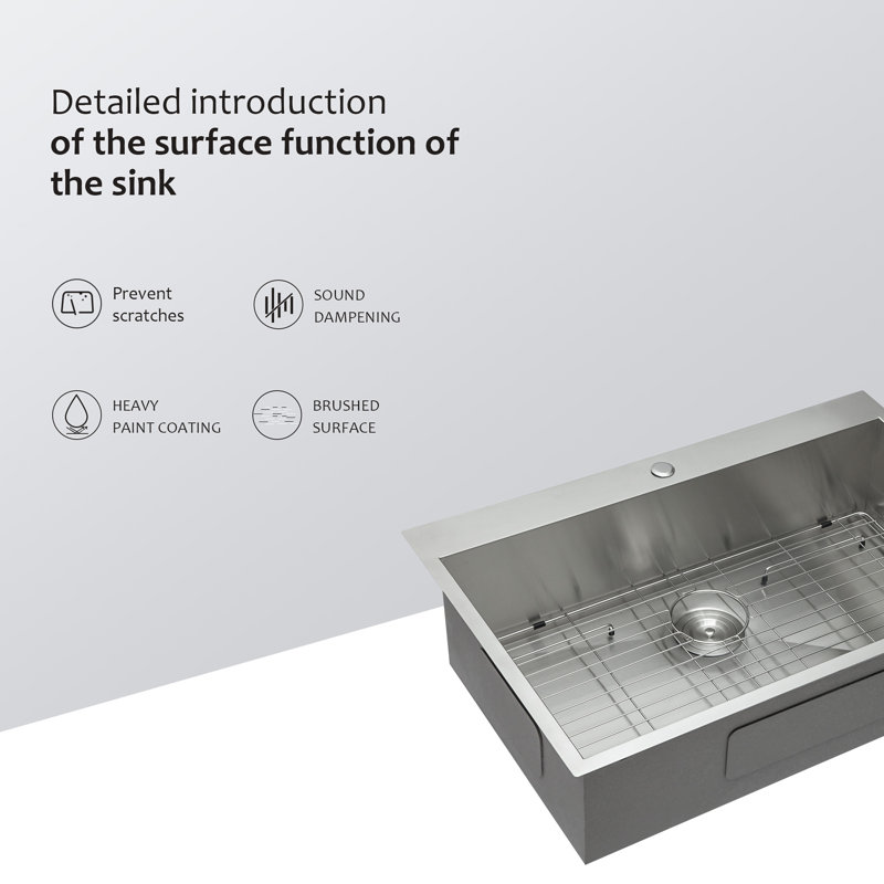 33 Inch Drop In Sink - 33 X 19 X 9 Inch Kitchen Sink Drop In Topmount Single Bowl Sink 16 Gauge Stainless Steel Kitchen Sink Basin
