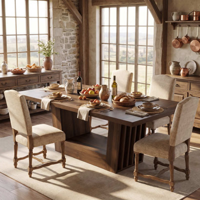 Farmhouse MDF Rectangular Kitchen Table with Heavy-Duty Frame