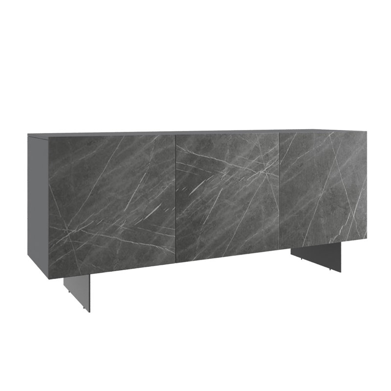Hugo Buffet In Gray Marbled Porcelain With Storage., Gray