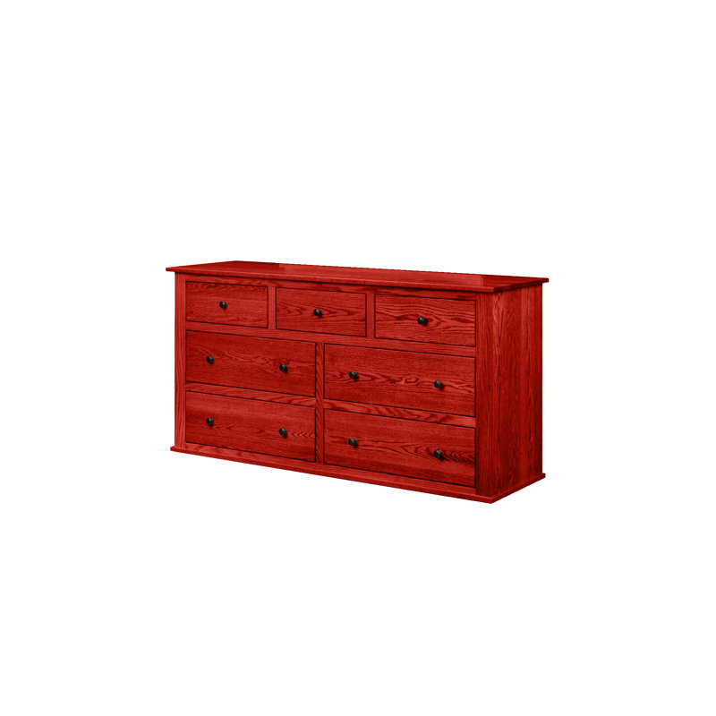 Traditional Oak Solid Wood 7 Drawer Dresser, Persimmon Red
