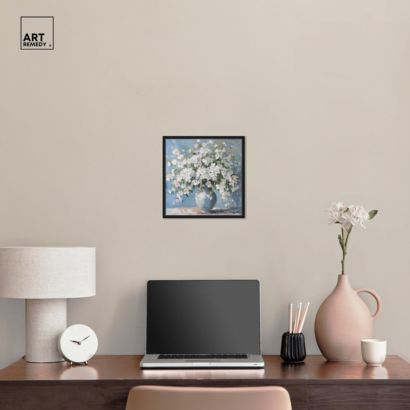 Vase ciel clair sur toile, H 13 po x l 13 po, Cadre flottant noir
