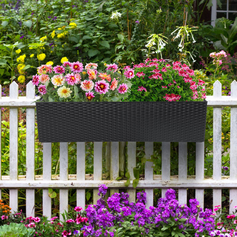 Boîte à fleurs noire avec crochets réglables
