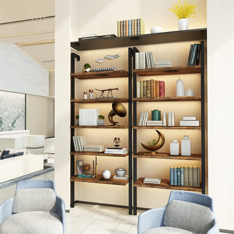 Aaria 180cm H x 28cm W Iron Floating Bookcase, Brown, Black