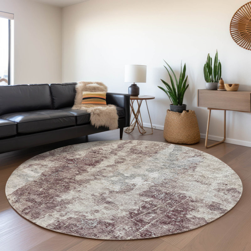 Premium Machine Washable Driessen AMF68 Plum Rug, Round 8'