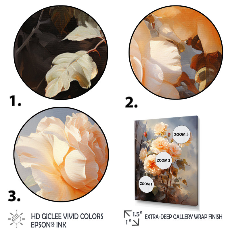 Impression romantique Carsta Peach Roses II, H 32 po x l 16 po x P 1 po, Cadre flottant doré