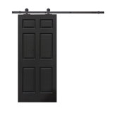 30 In. X 80 In. Black Painted Finished Composite MDF 6 Panel Interior Sliding Barn Door With Hardware Kit