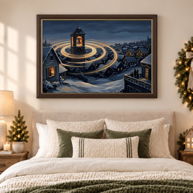 «Snowy Village Bell Tower», 12"H x 18"W