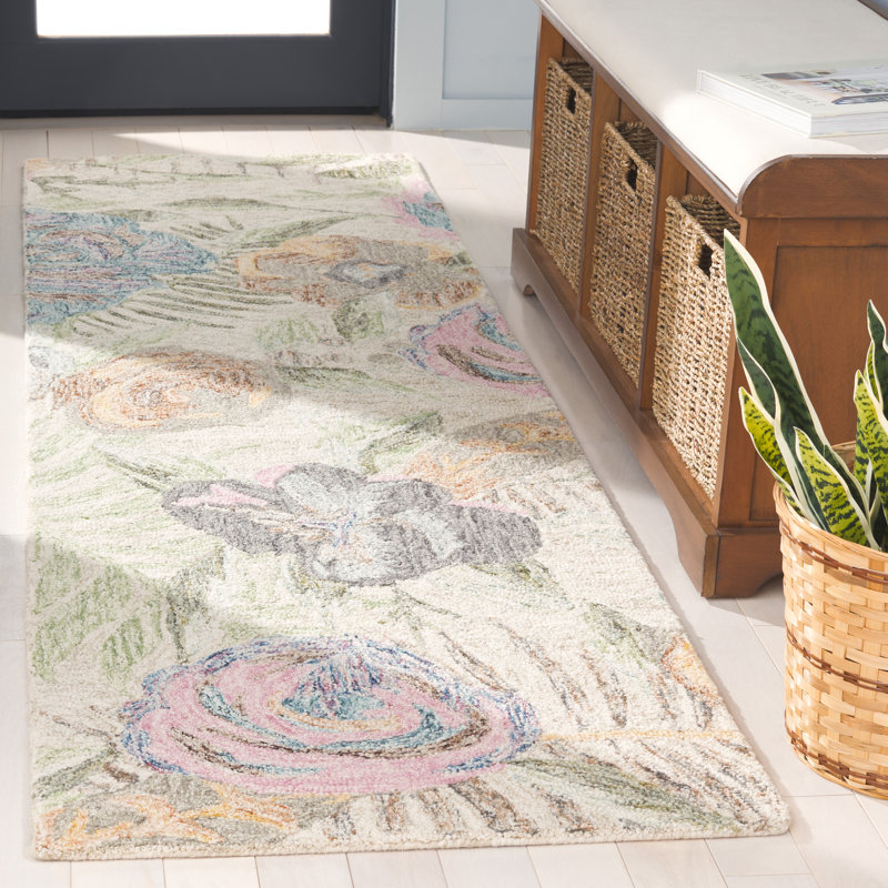 Jonson Tufted Wool/Cotton Performance Floral Rug in Green/Pink, Runner 2'3" x 8"