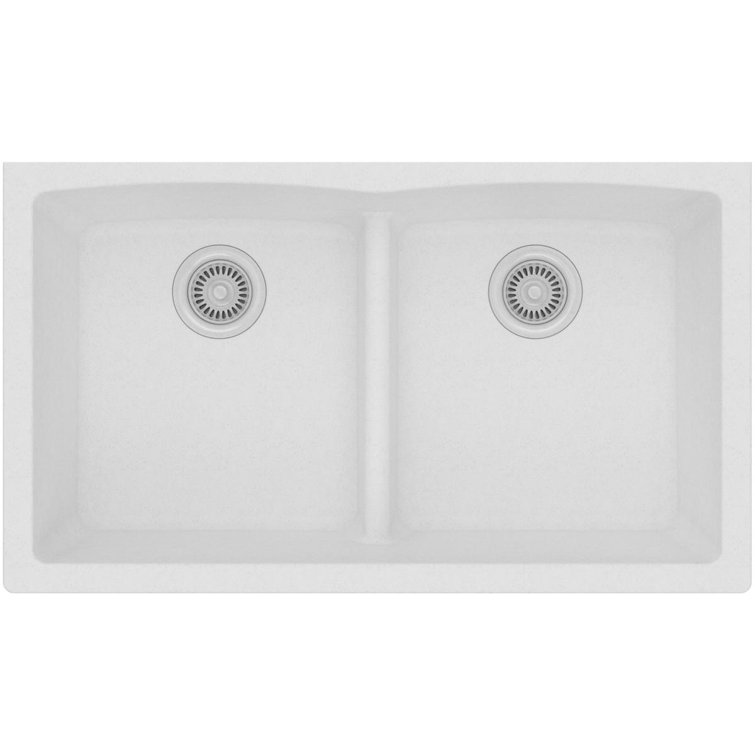 Quartz Classic 33" x 19" x 10" Double Basin Undermount Kitchen Sink with Aqua Divide