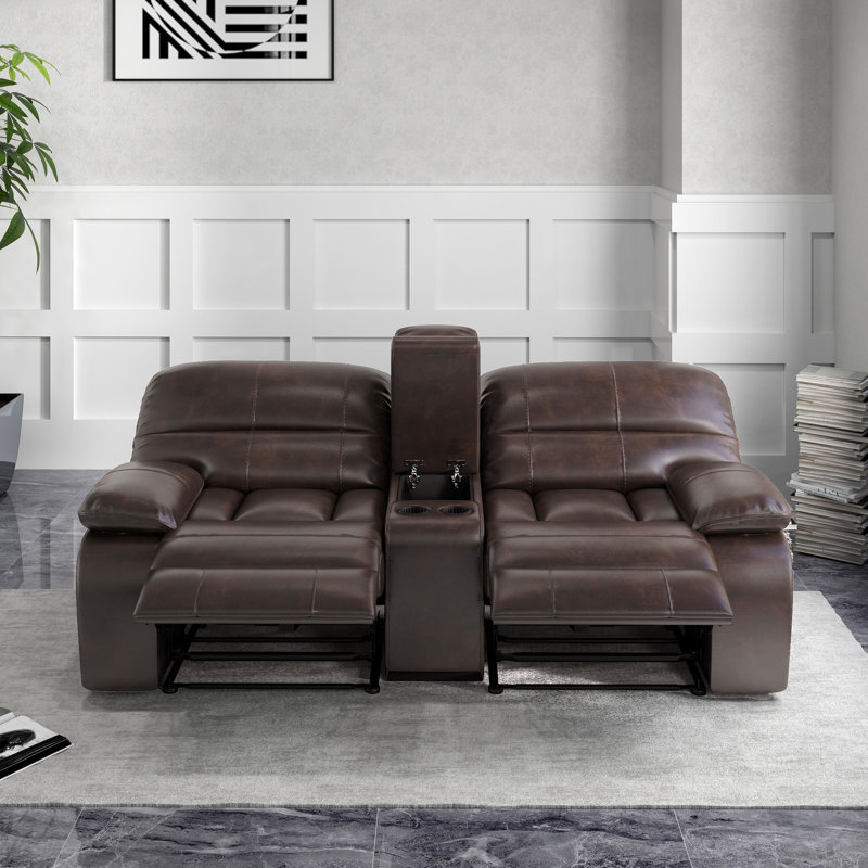 3-Piece Modern Fancy Faux Leather Power Reclining Loveseat With Wide Back And Console