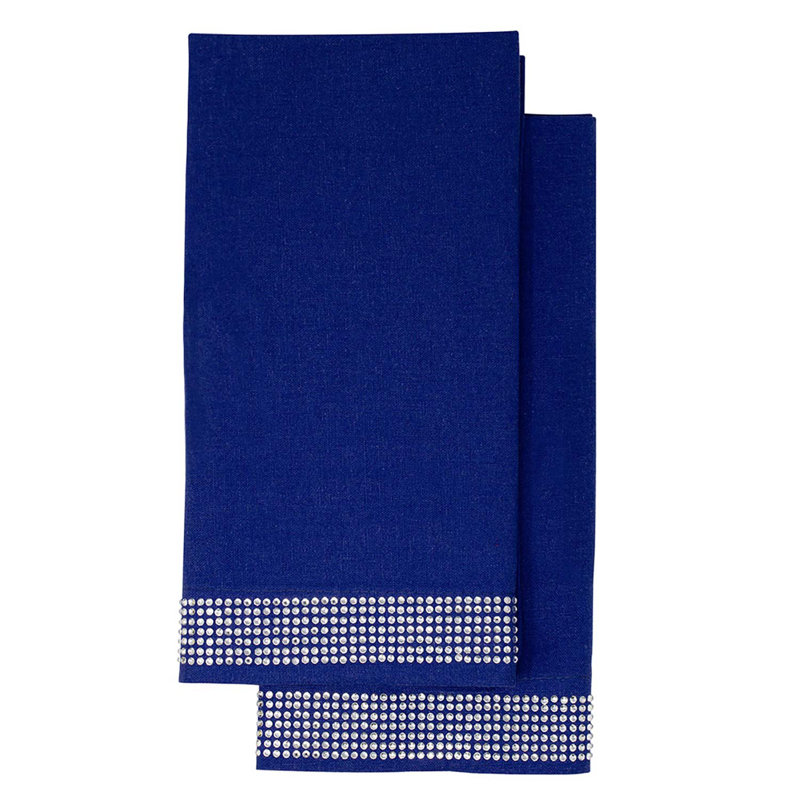 Sparkles Home | Ensemble de serviette à rayures Rhinestone | Carré 20 po | Mélange de coton et lin | Ensemble de 2, Marine