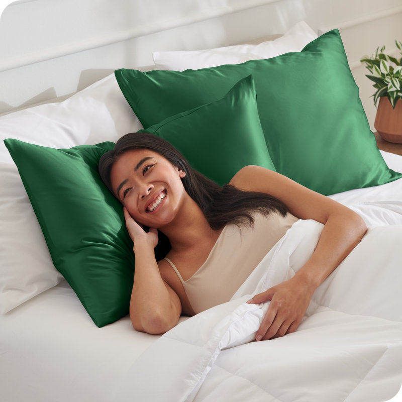 Soft Poly Satin Pillowcase Set, Green