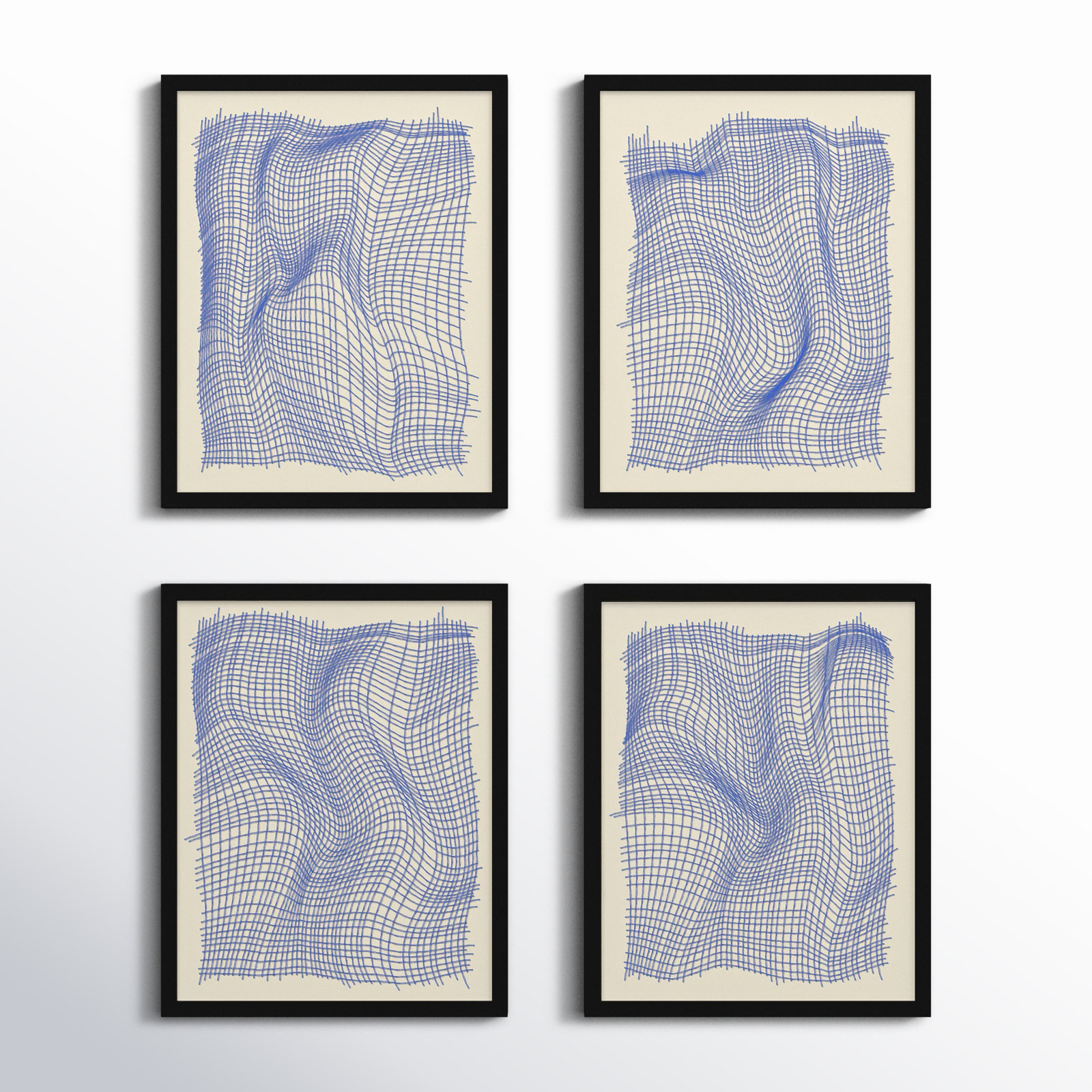 Netting 4-Piece Print Set by Jacques Pilon, Black Single Structure Framed Paper, 20" H x 64" W x 1.25" D