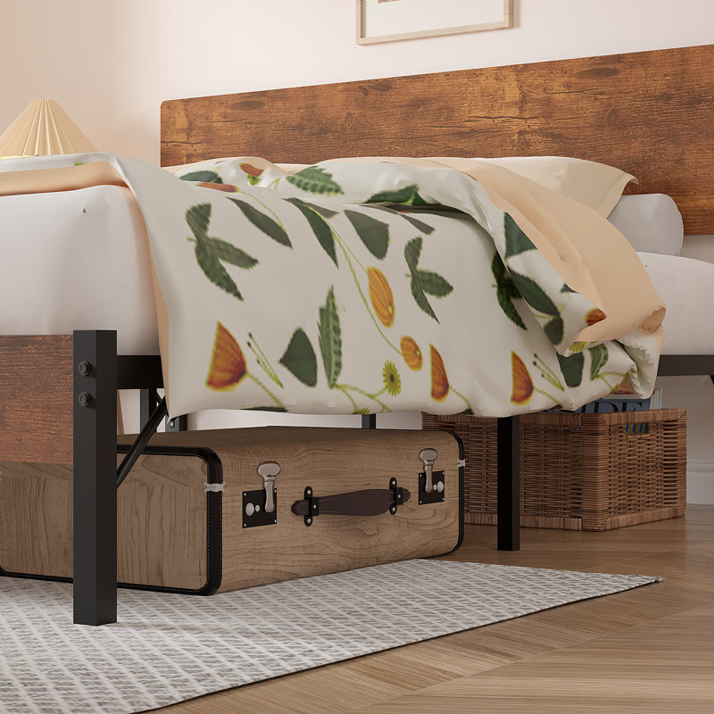 Queen Bed Frame With Wood Headboard And Footboard, Heavy Duty Platform Bed With Under Bed Storage, No Box Spring Needed