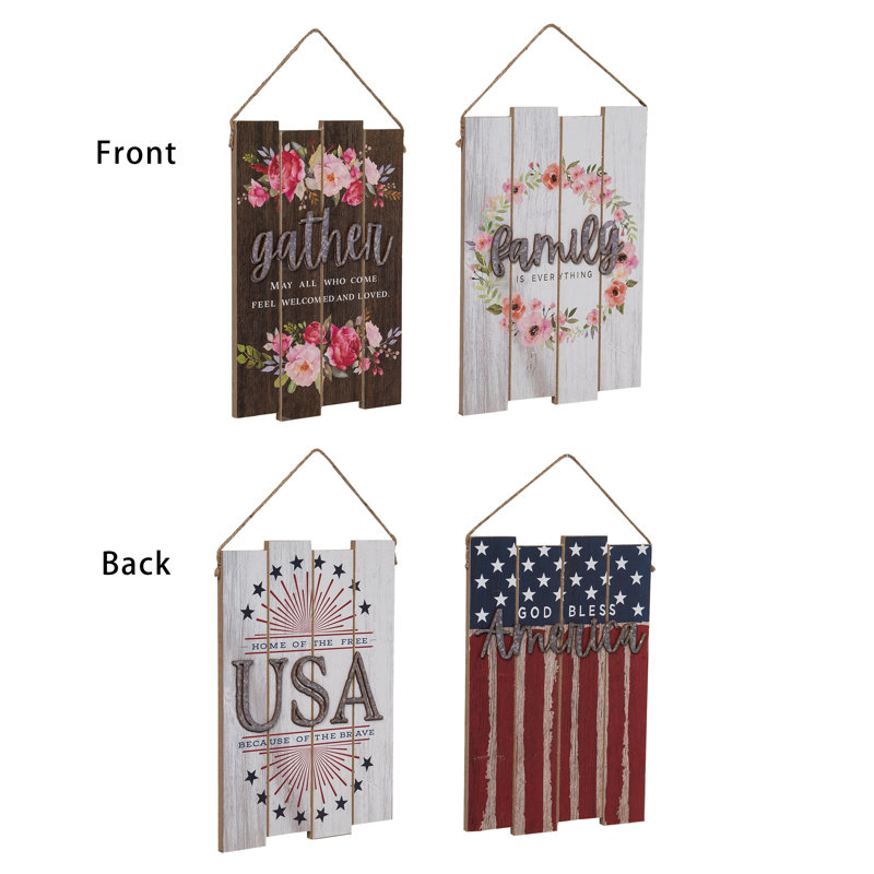  MDF Reversible Slat Decor Set of 2 Spring Home Decorations