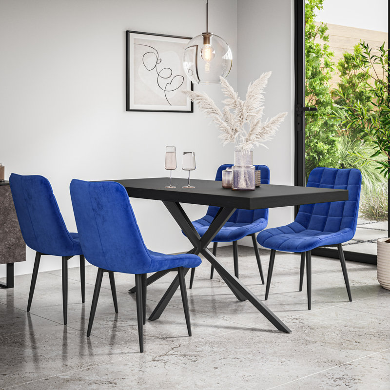 Akaalbir 6 - Person Dining Set, Black/Black/Blue