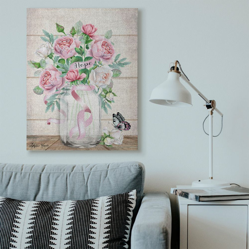 « espère-pot papillon rose », reproduction d’art, Toile tendue, H 36 po x l 48 po x P 1,5 po