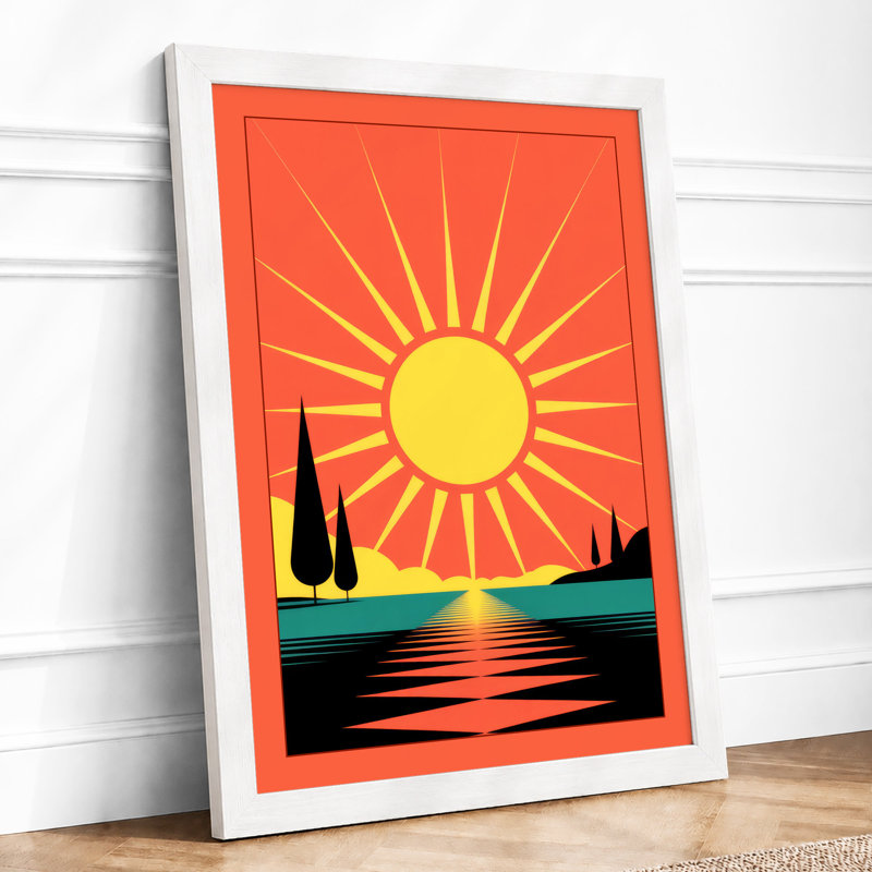 Sunset Over The City Geometric - Framed Print, A3 - 42.0 x 29.7 cm, White