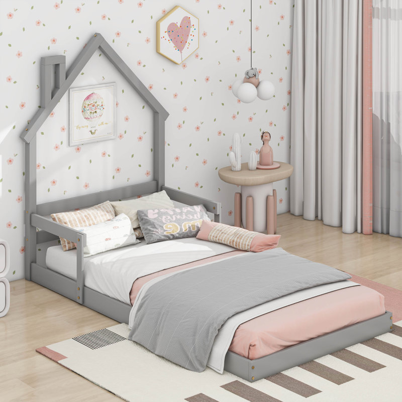 Lit House, gris, Lit simple