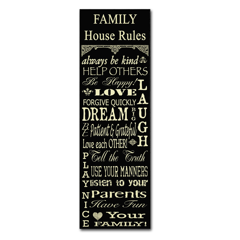 « family rules », art textuel sur toile tendue, H 47 po x l 16 po