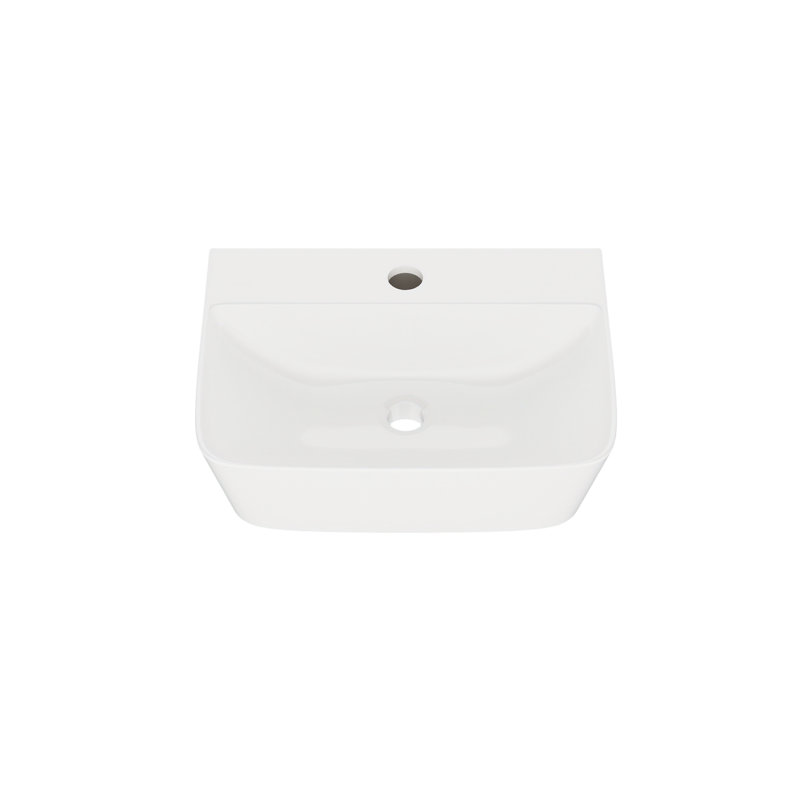 DeerValley Rectangular Wall-Mounted Bathroom Sink, White Ceramic Basin with Tap Hole, 41x32x12cm