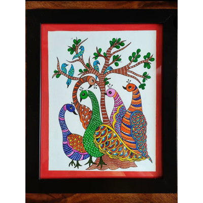 Famille d'oiseaux | Peinture sur papier | Par Anshu Tripathi | Avec cadre