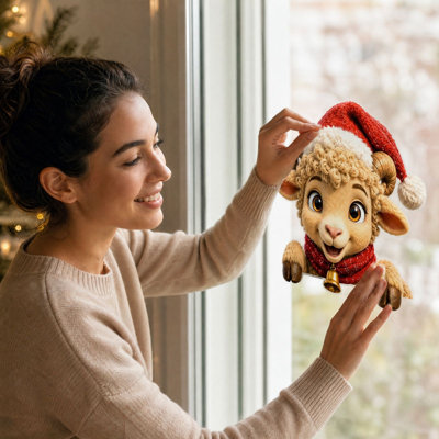 Christmas Stickers Christmas Sheep Window Cling Cute Xmas Ram Window Decal No Adhesive Reusable Christmas Glass Sticker for Shop Window Decor