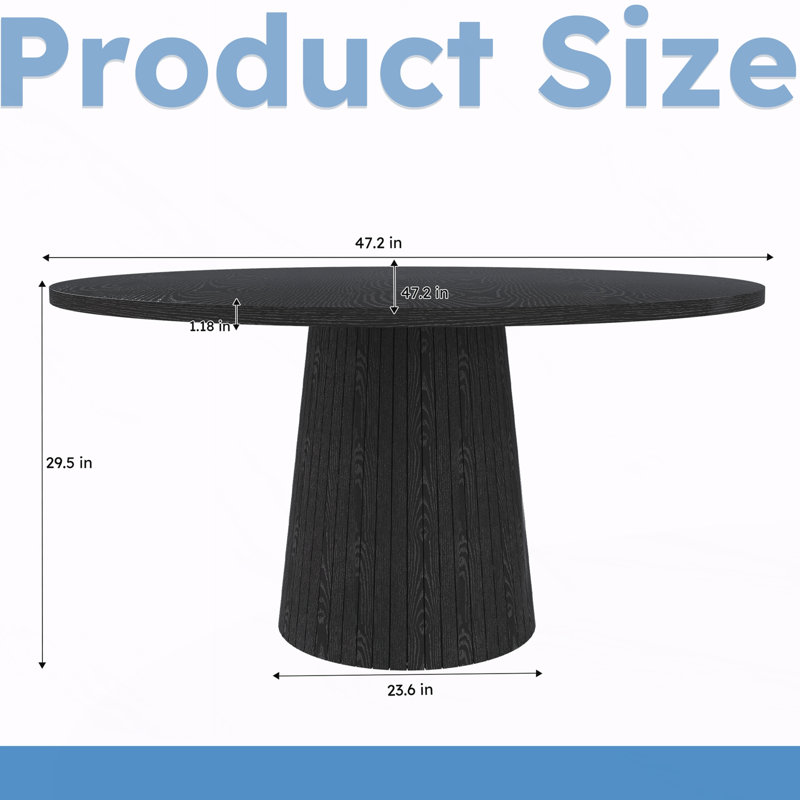 Table de salle à manger ronde, table de cuisine moderne de style champêtre avec piètement en bois, Black