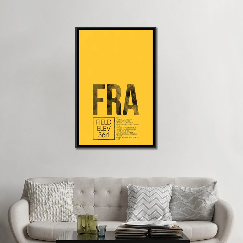 "francfort" , impression contrôle de la circulation aérienne, art textuel sur toile, H 26 po x l 18 po x P 1,5 po