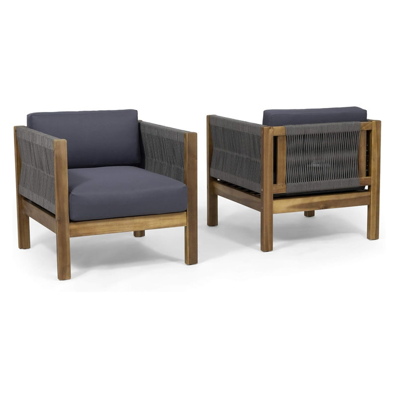 Ensemble de 2 fauteuils de jardin d'extérieur en bois d'acacia, finition moderne en teck