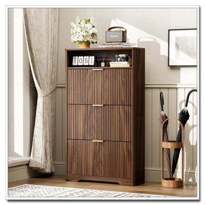 Shoe Cabinet Storage for Entryway Hidden Shoes Storage Cabinet with 3 Flip Drawers, Tall Free Standing Shoe Organizer Rack for Foyer