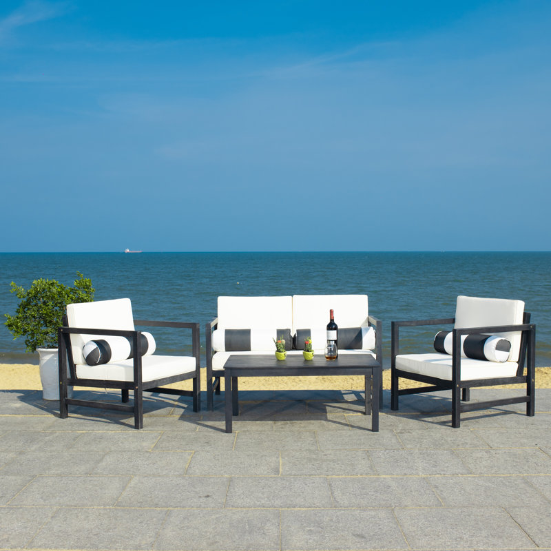 Nidhi Eucalyptus 4 - Person Patio Conversation Set with Cushions, Black