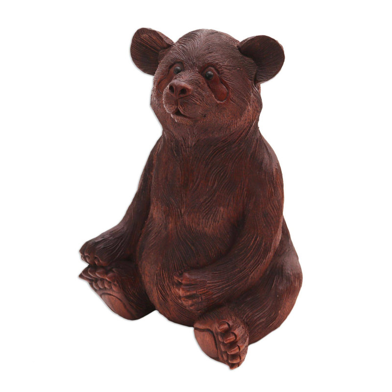 Sculpture ours en peluche et bois