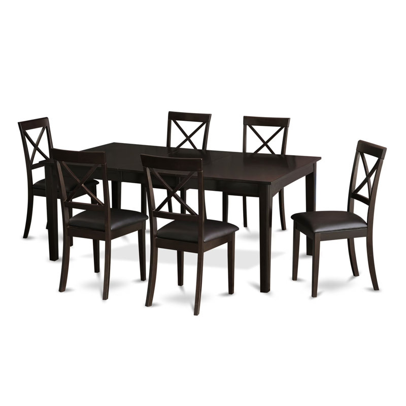Ensemble de table et chaises de cuisine 7 pièces comprenant une table de salle à manger rectangulaire avec piédestal et 6 chaises de salle à manger en similicuir, 42 x 72 pouces, cappuccino