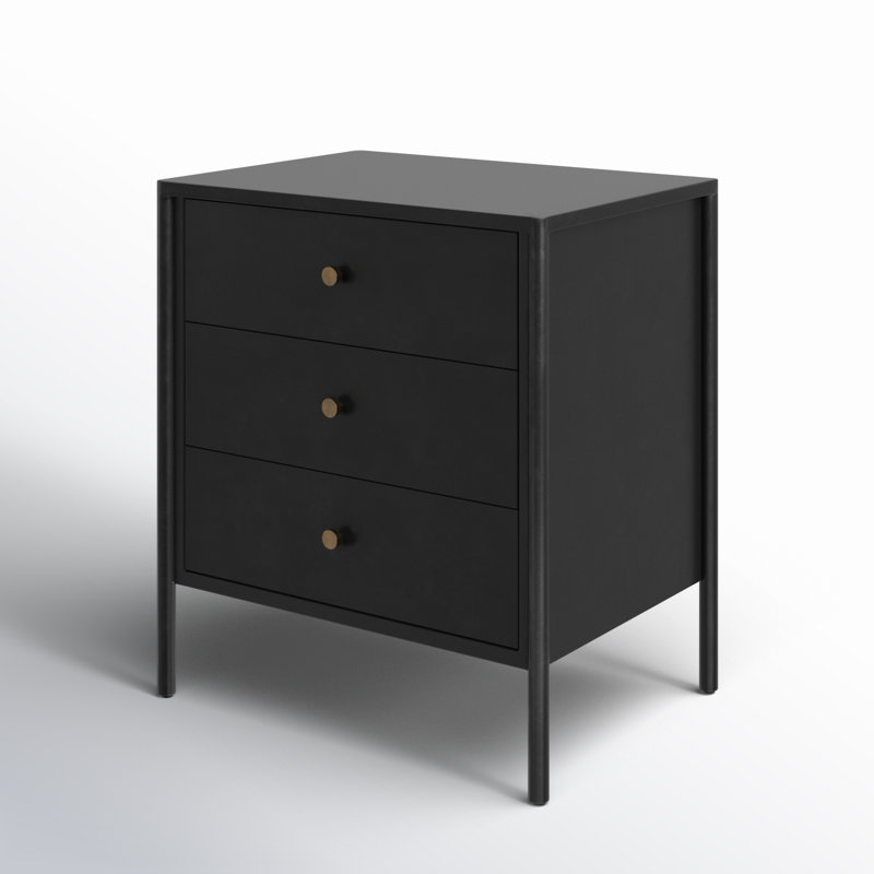 Sleek Modern Black Iron 3-Drawer Chest with Cylindrical Legs