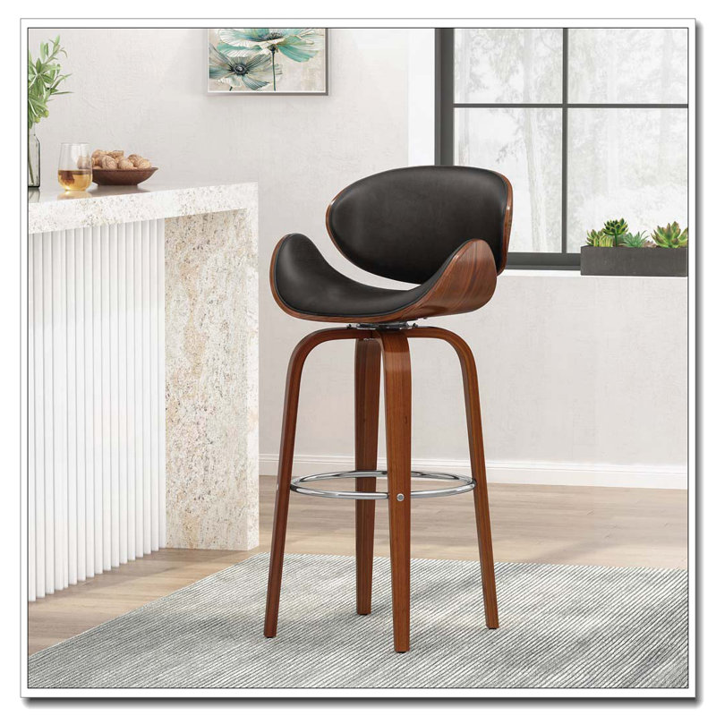 PU Faux Leather Swivel Height Bar Stools, wood Frame, Black