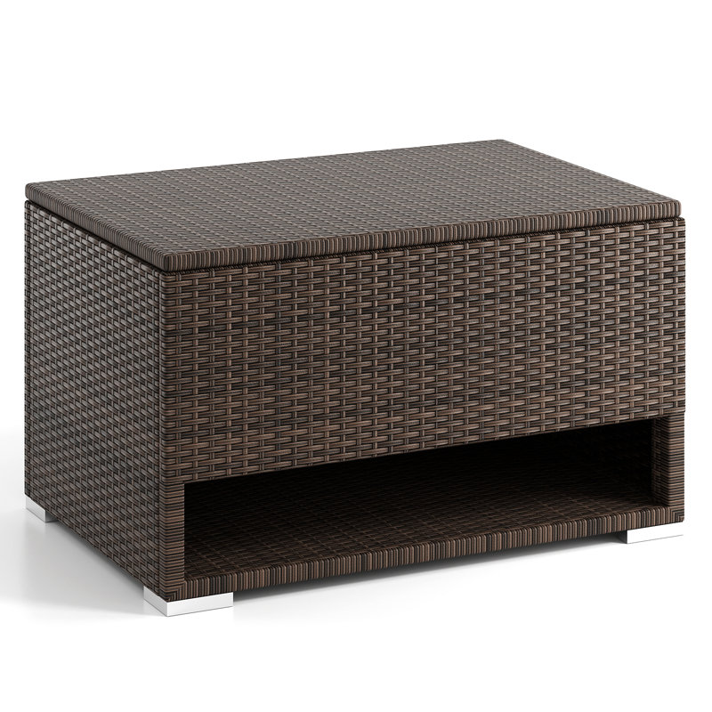 48 Gallon PE Wicker Rattan Deck Box w/ Shoe Rack Outdoor Storage Bin w/ Protective Liner