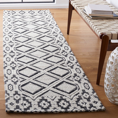 Allyx Hand Woven Wool/Cotton Geometric Rug in Ivory/Black