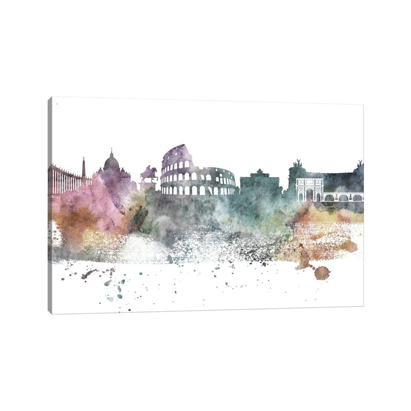 Rome Pastel Skylines by WallDecorAddict - Wrapped Canvas Gallery-Wrapped Canvas Giclée, 20.32 cm H x 30.48 cm W