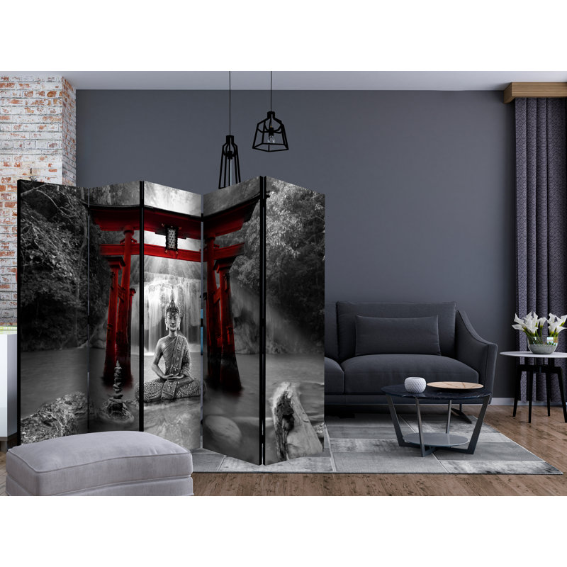 225cm W x 172cm H 5 - Panel Solid Wood Folding Room Divider