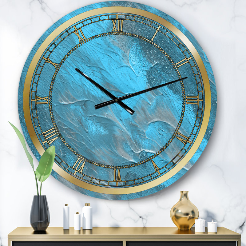 Horloge murale blanche et bleue Paint Waves II, Petit